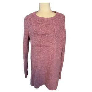 Lands End Solid Magenta Pink Purple Knit Checked Long Sleeve Sweater Medium